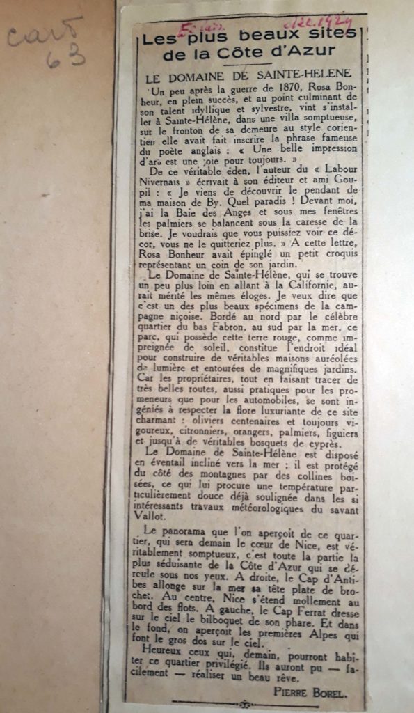 LE DOMAINE de SAINTE-HELENE - Pierre BOREL - les plus beaux sites de la Côte d'Azur -1929